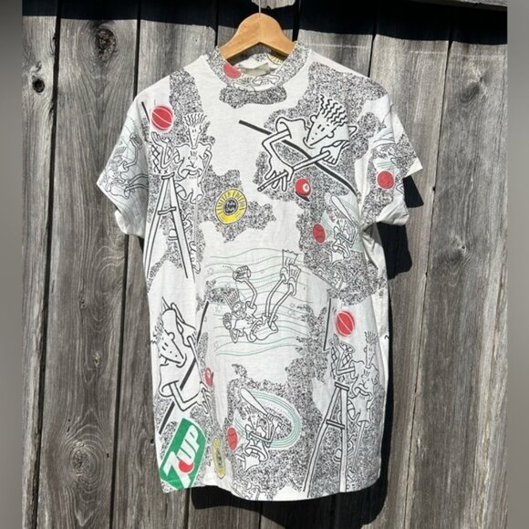 7 UP Fido Dido 80s Mascot Rare All Over Print Graphic Tee Large
